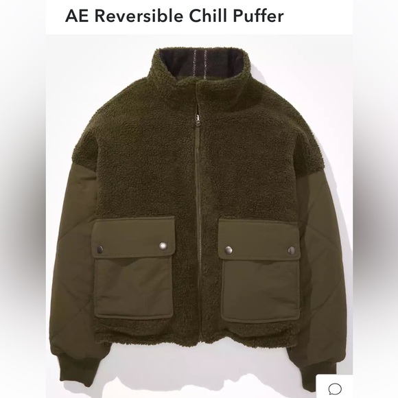 American Eagle Reversible Chill Puffer size small, color olive - Picture 7 of 8